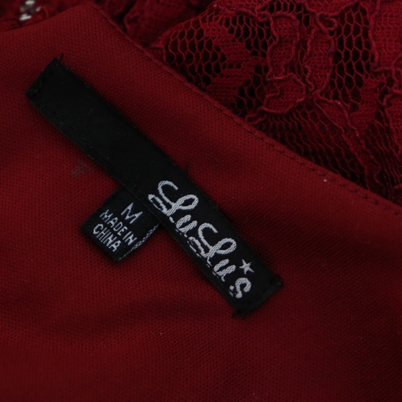 Lulu's Fine & Dine Wine Red Lace Long Sleeve Dress Size Medium - Picture 8 of 12